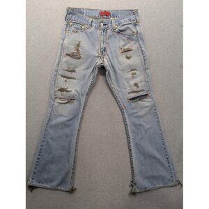 Levi's Type 1 True Boot Cut Jeans Mens 36x34 Light Wash Distressed Ripped Denim